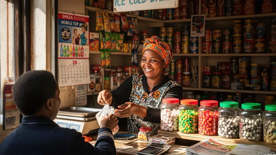 Store owner with Lesaka fintech.