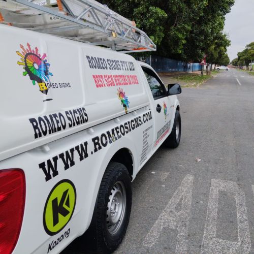 Romeo Signs vehicle at the workshop.