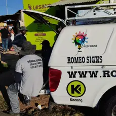 Team preparing materials on site.