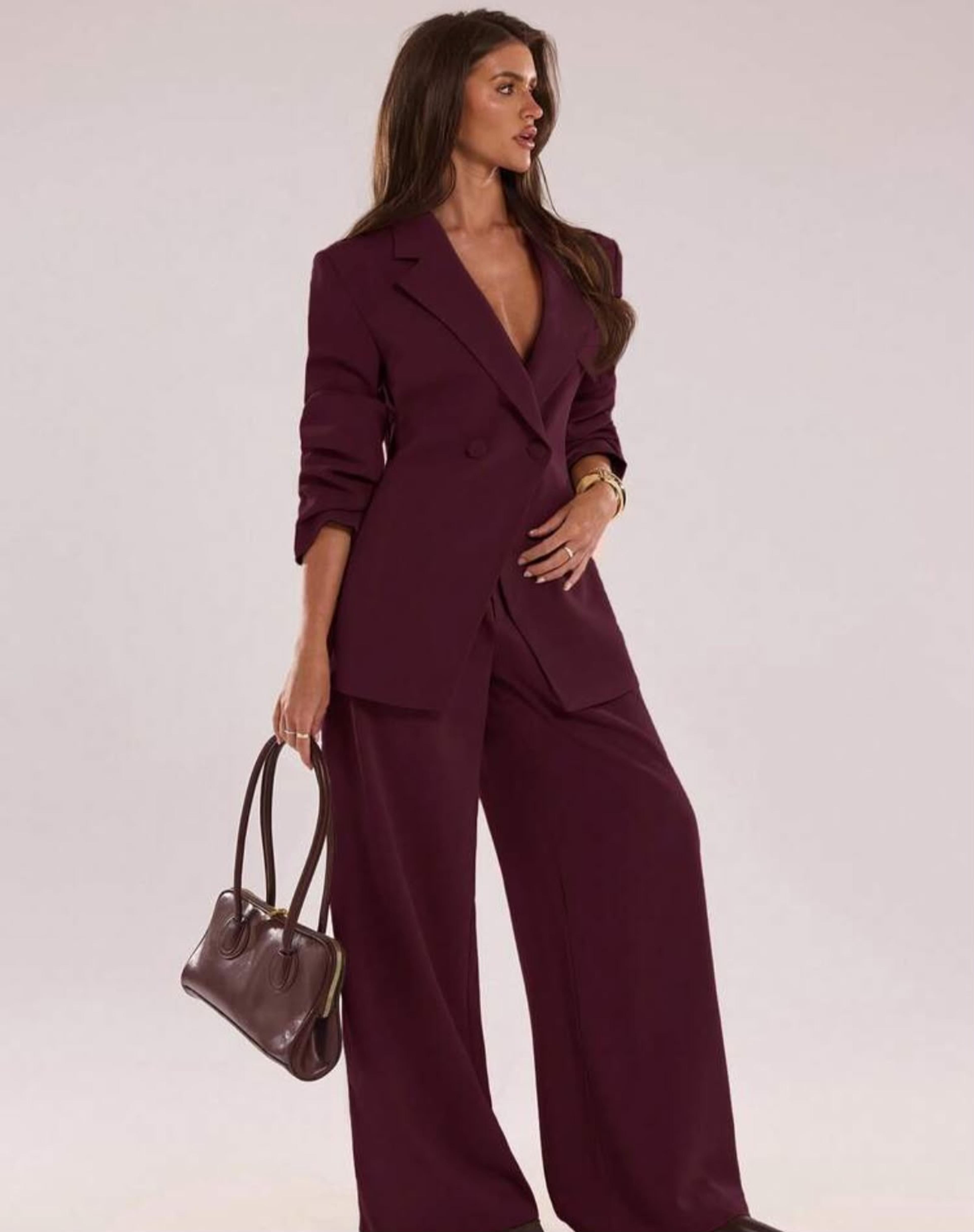 Wine Red Blazer Set view 2