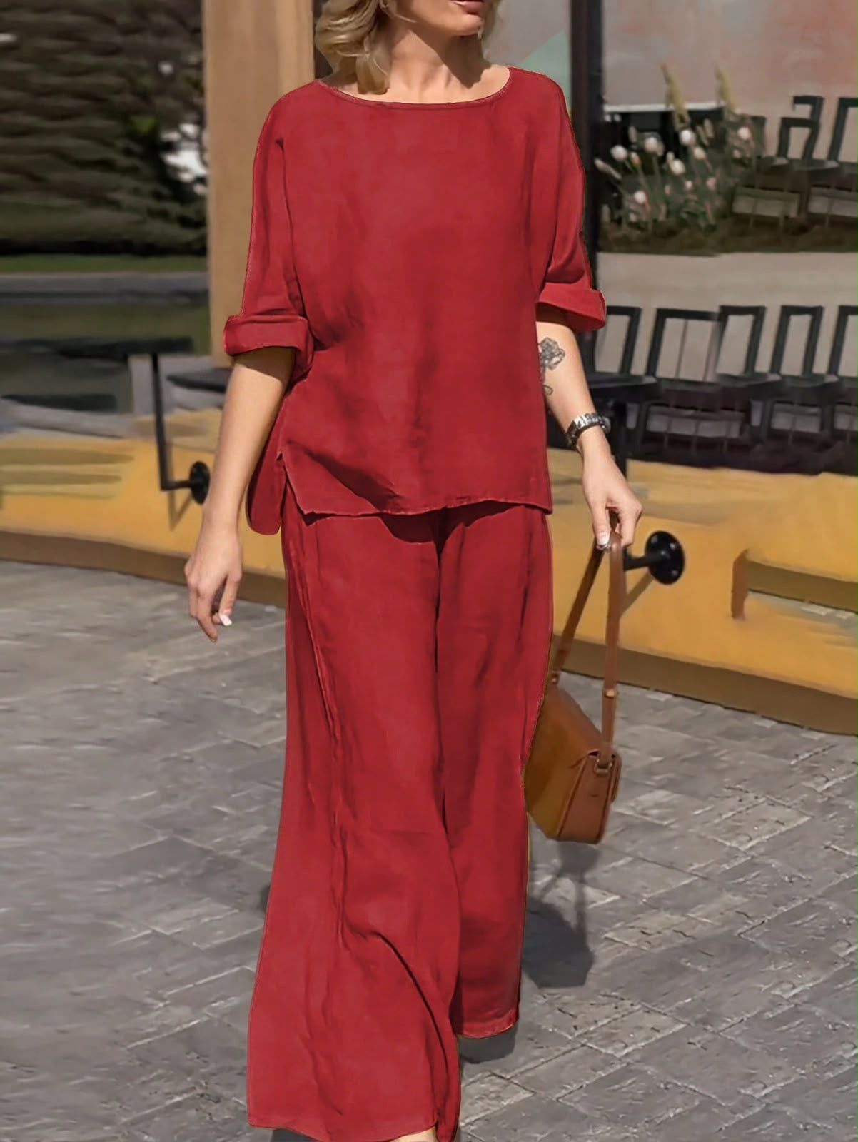 Conjunto de dos piezas con blusa holgada