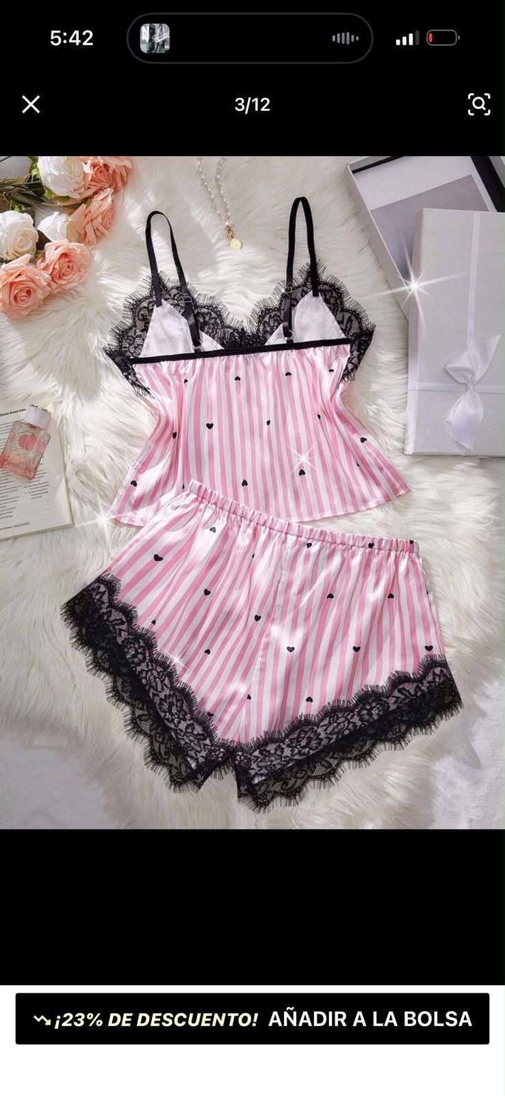 Pajamas with short lace and shirt view 2