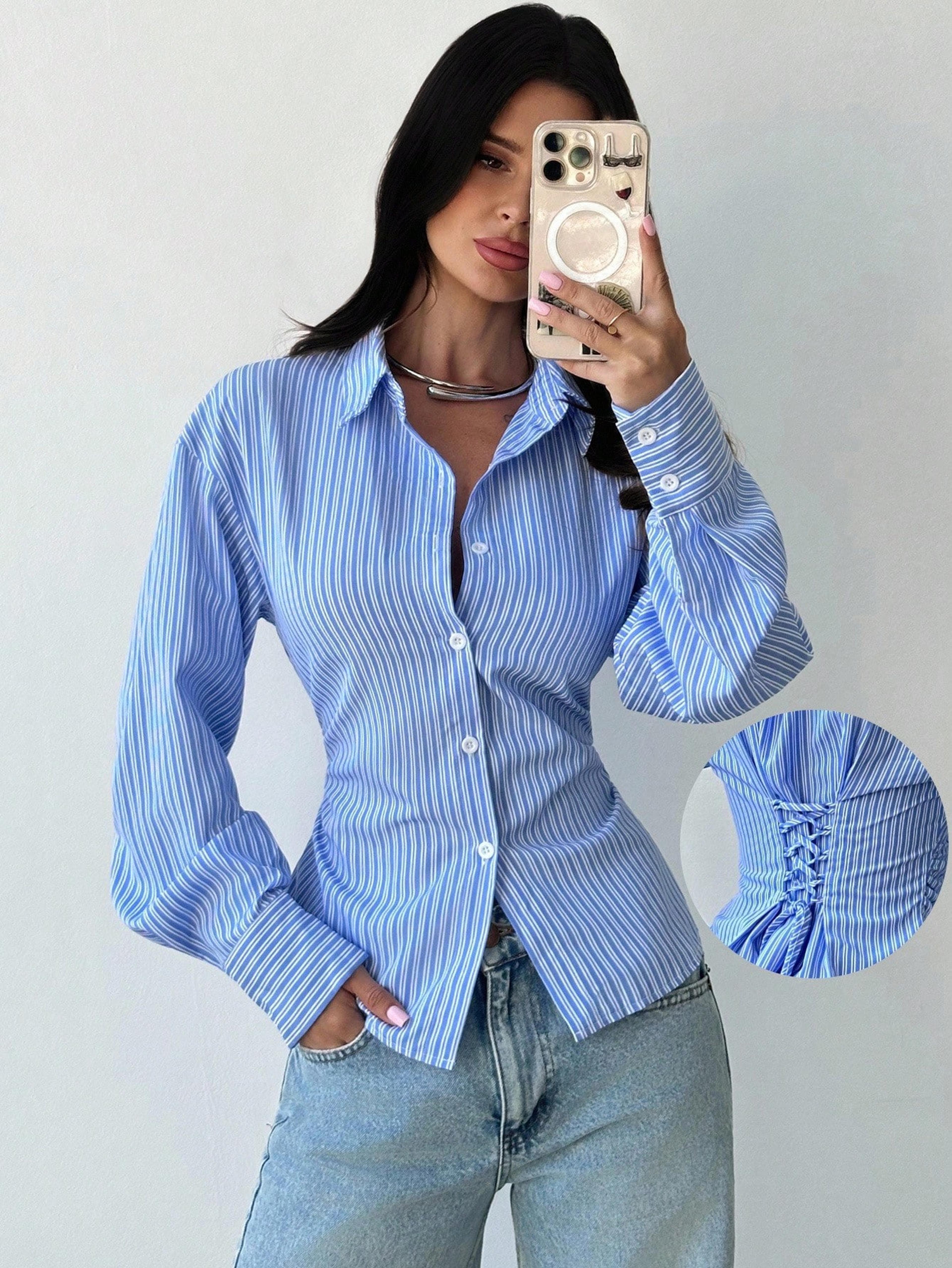 Long-sleeved shirt fit at the back view 1