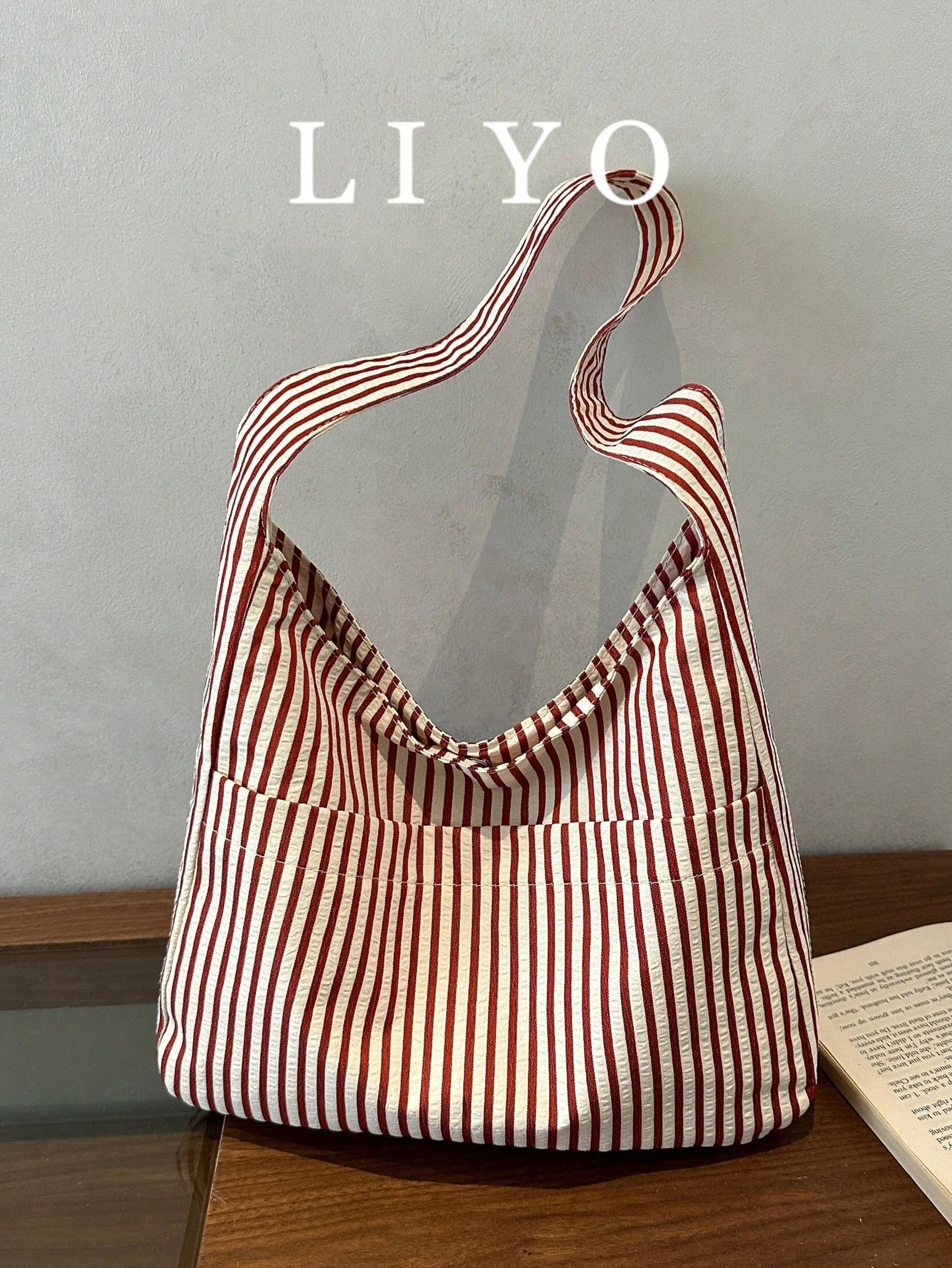 White striped bag — alternate view