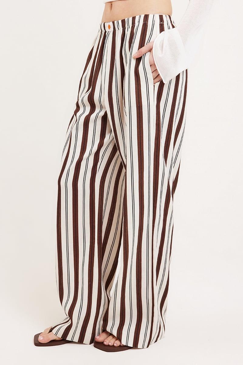 Pantalon en color rayas chocolate