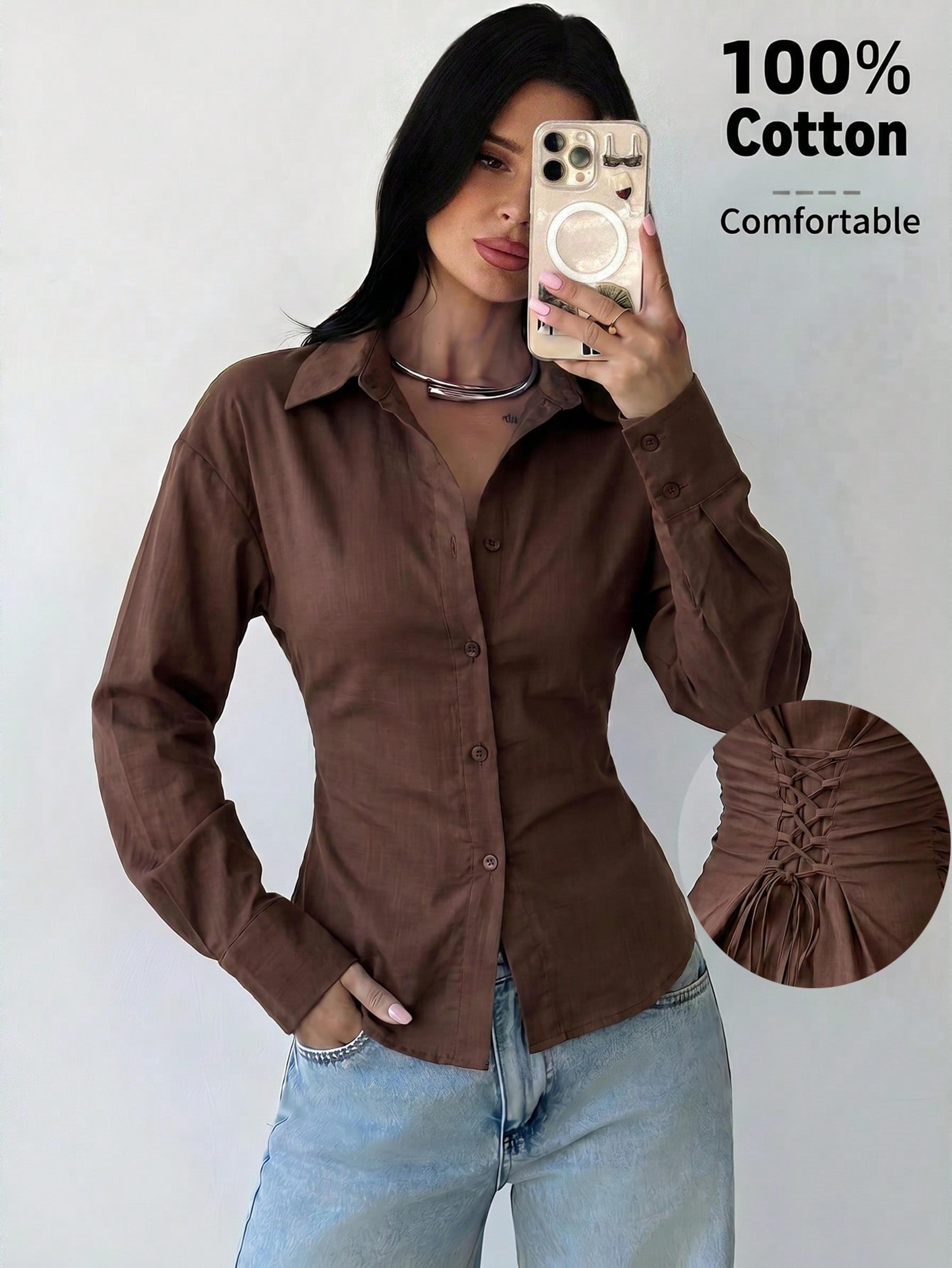Long-sleeved shirt fit at the back view 3