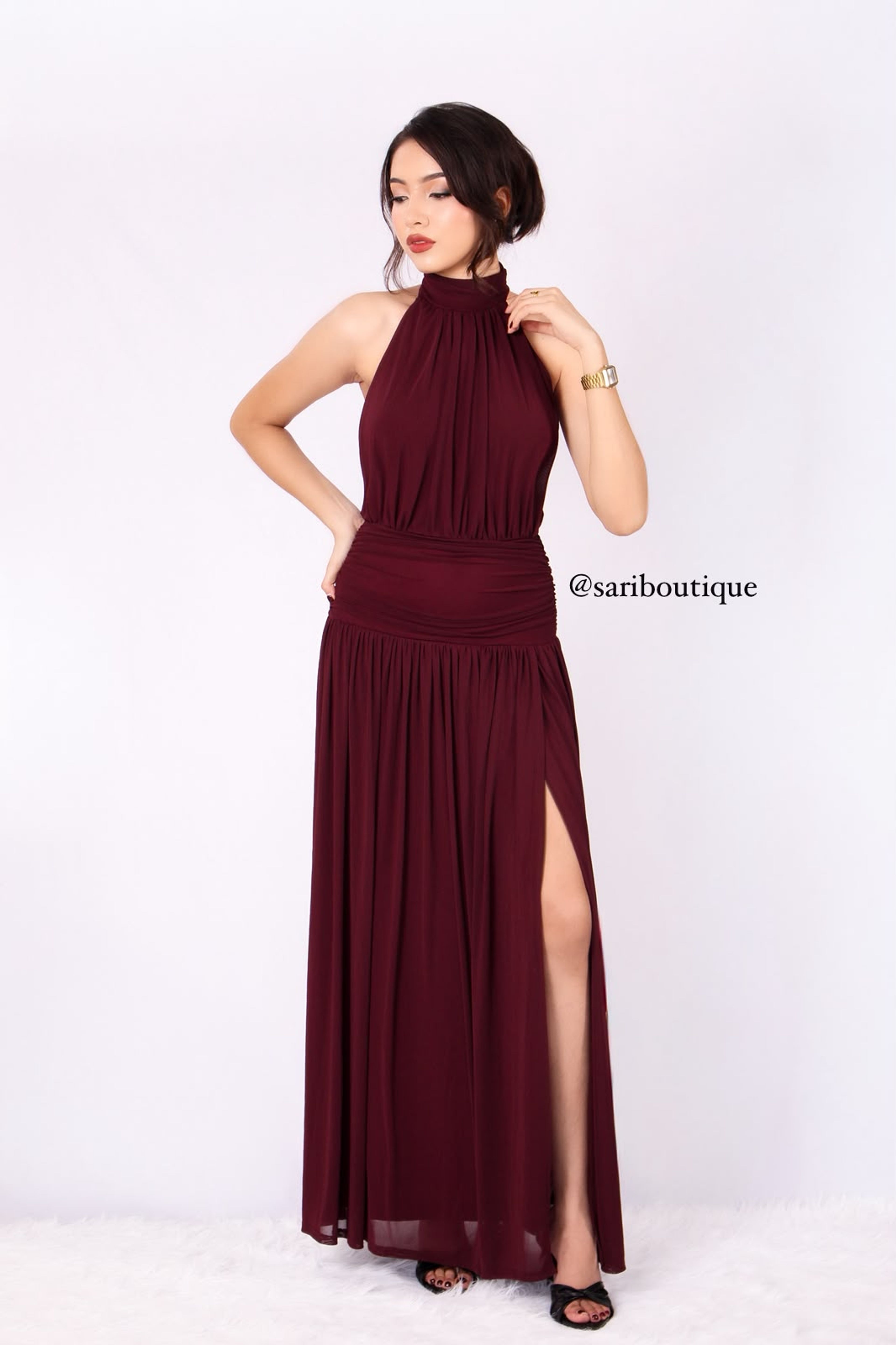 Elegant long halter neck dress