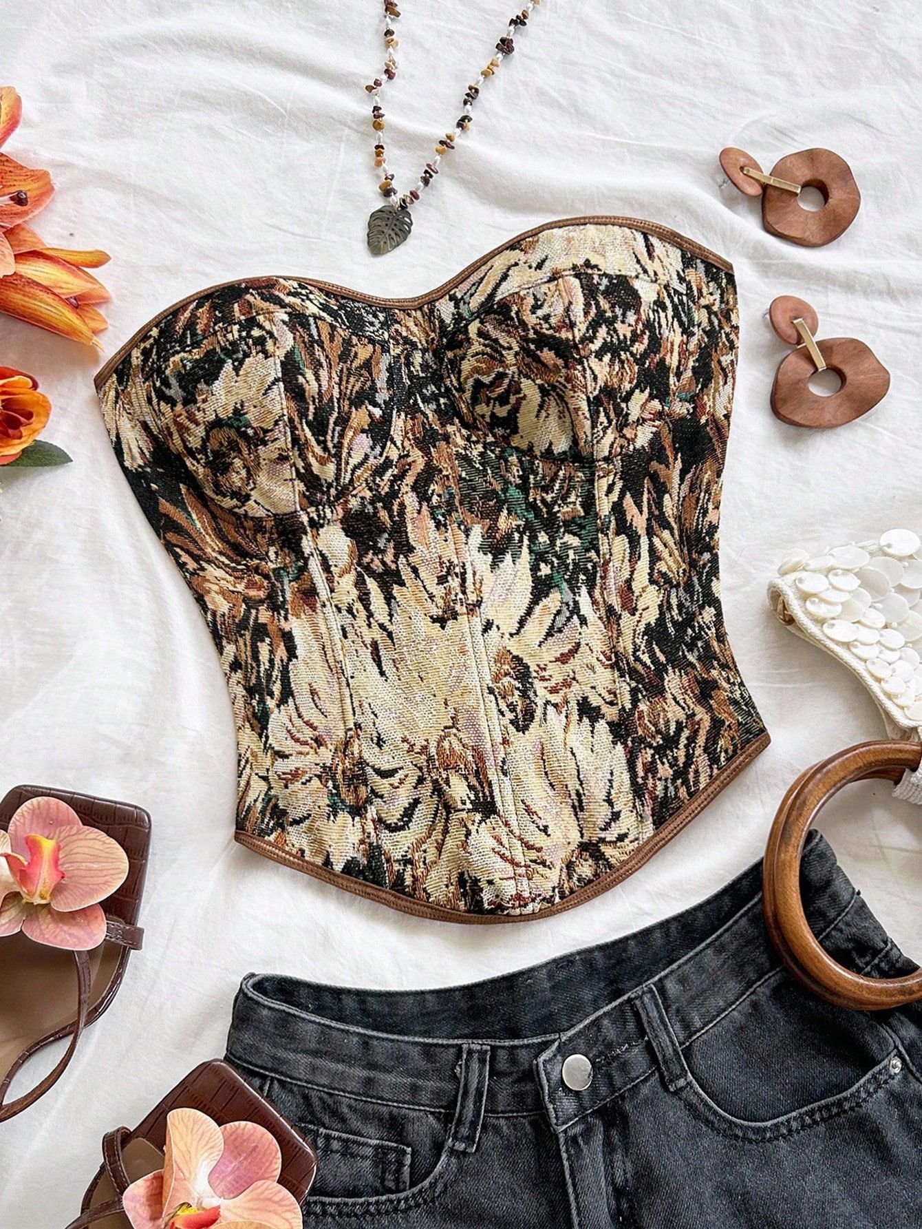 Bohemian style suspender corset