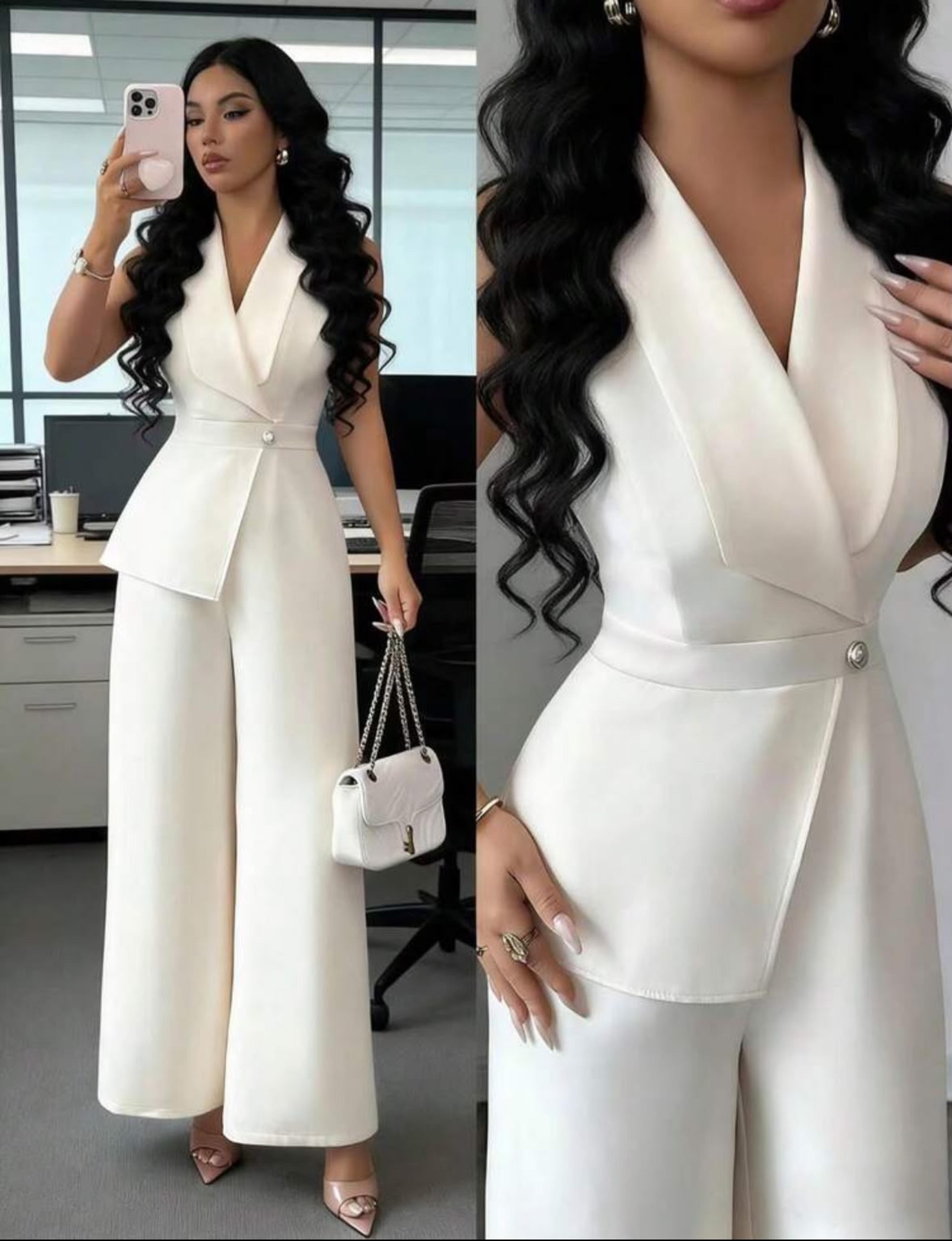 Conjunto blanco elegante de dos piezas vista 2