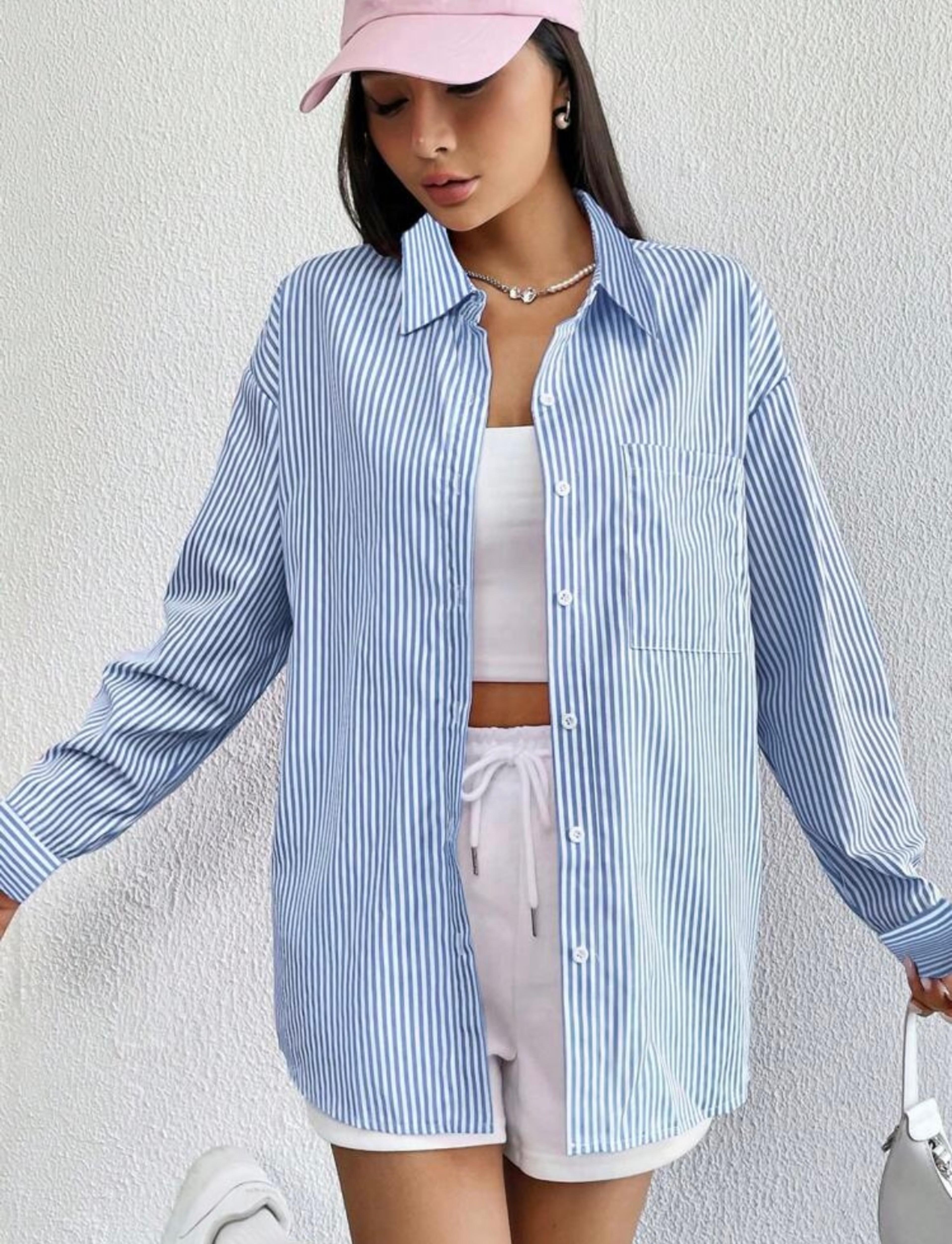 Camisa de botones y rayas casual 