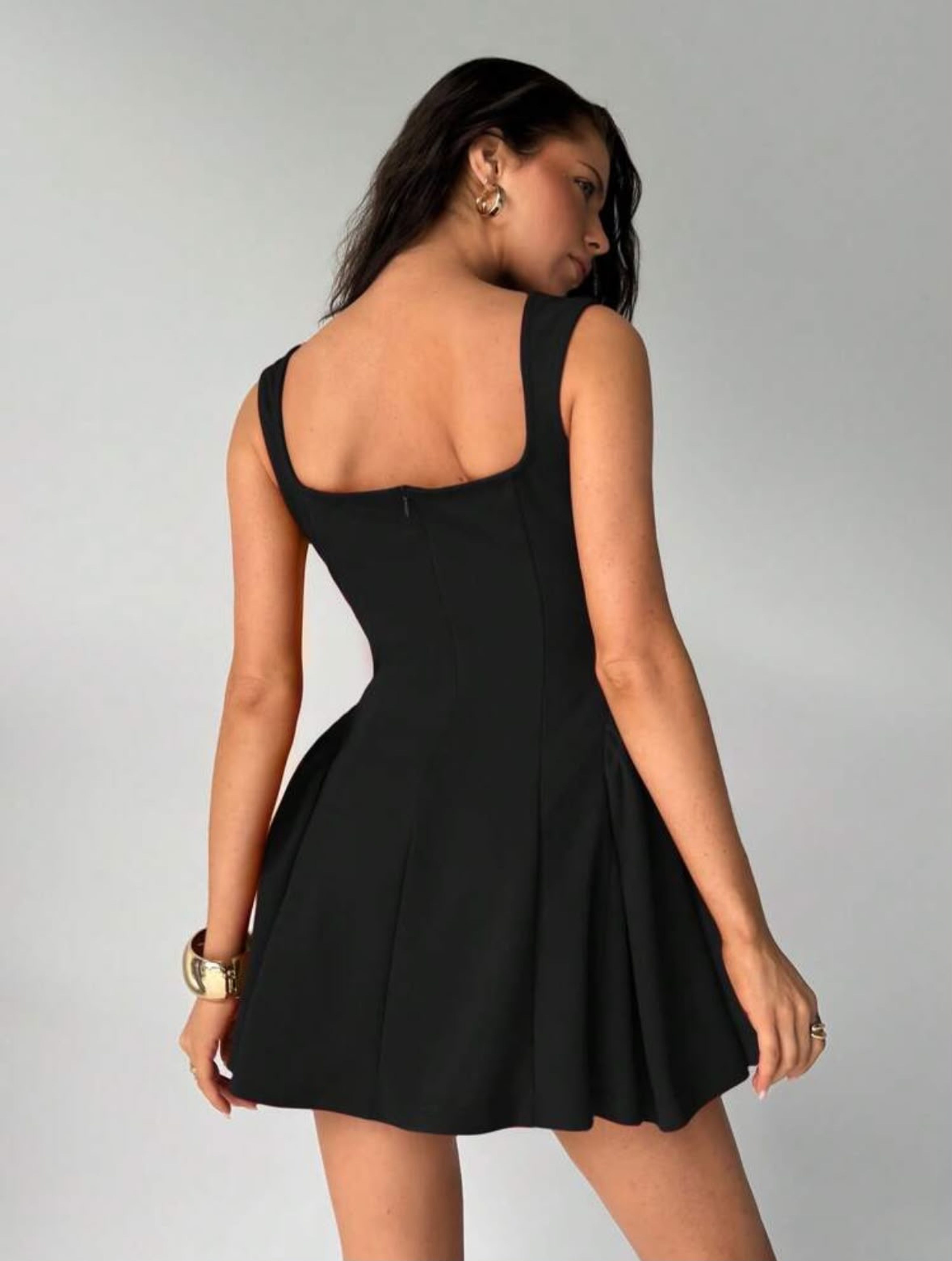 Elegant square neck sky dresses
