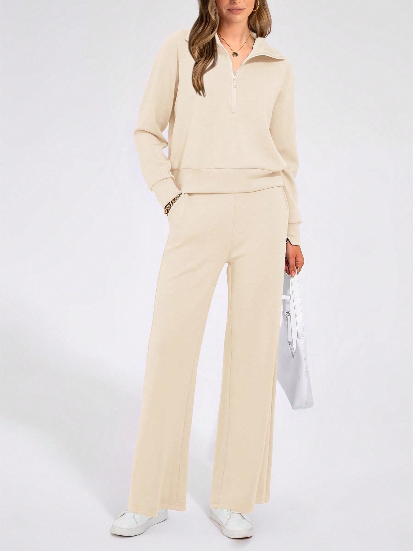 Two-piece sweatshirt and wide leg pants set