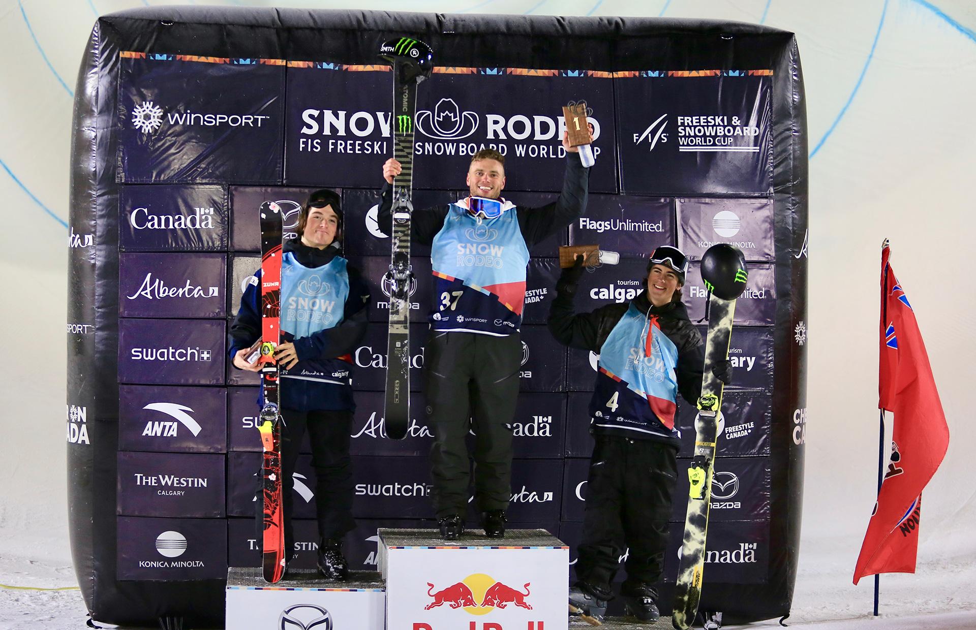 Mackay and Karker podium at the Calgary Snow Rodeo