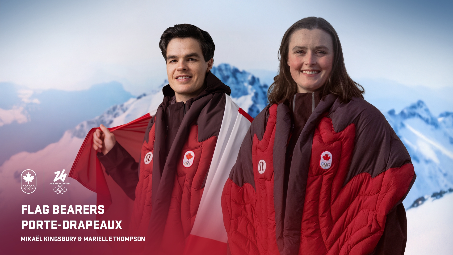 Les champions olympiques Kingsbury et Thompson désignés porte-drapeaux d’Équipe Canada pour Milano Cortina 2026