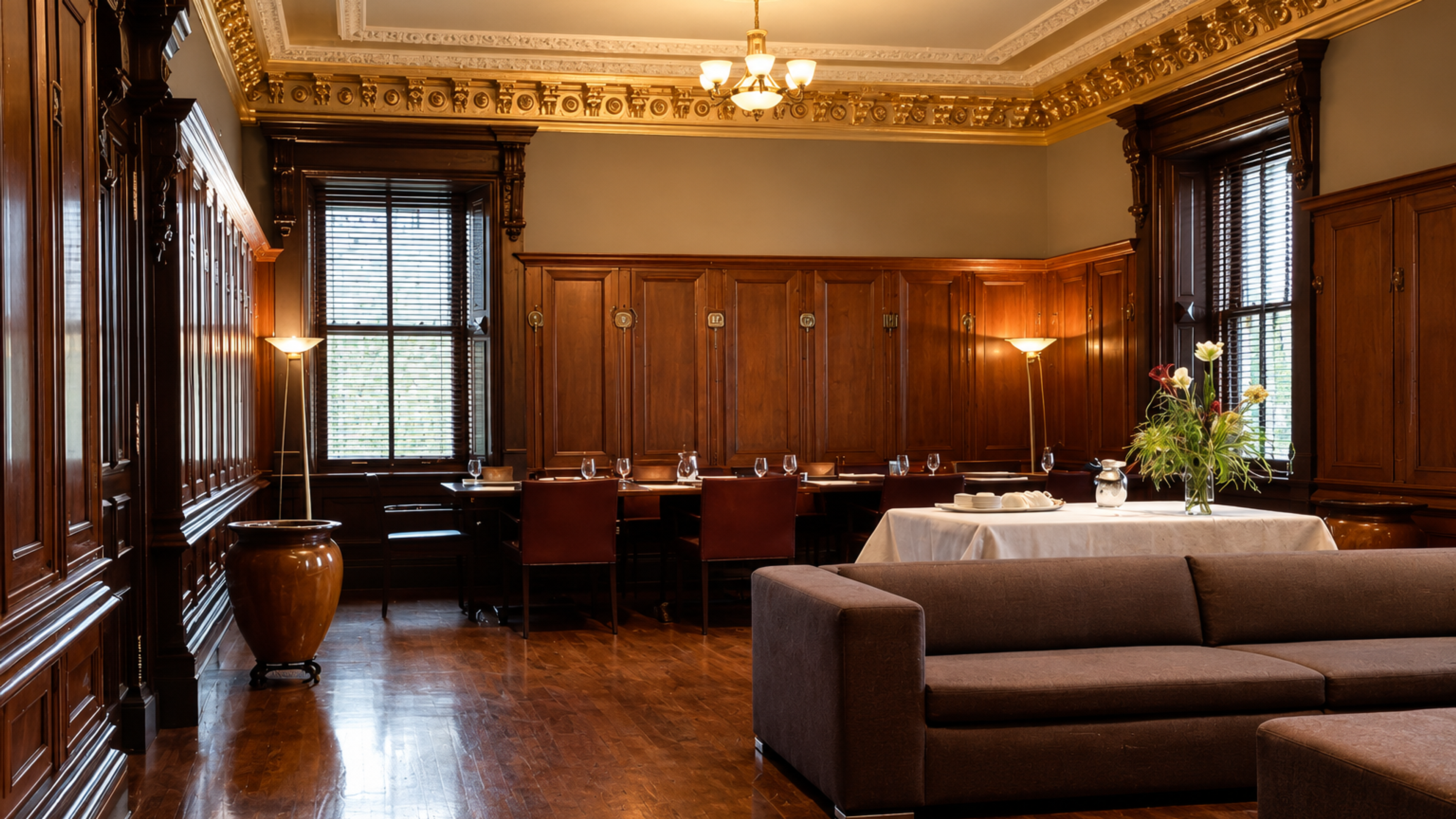 Salle de la commune avec ses boiseries et son lustre