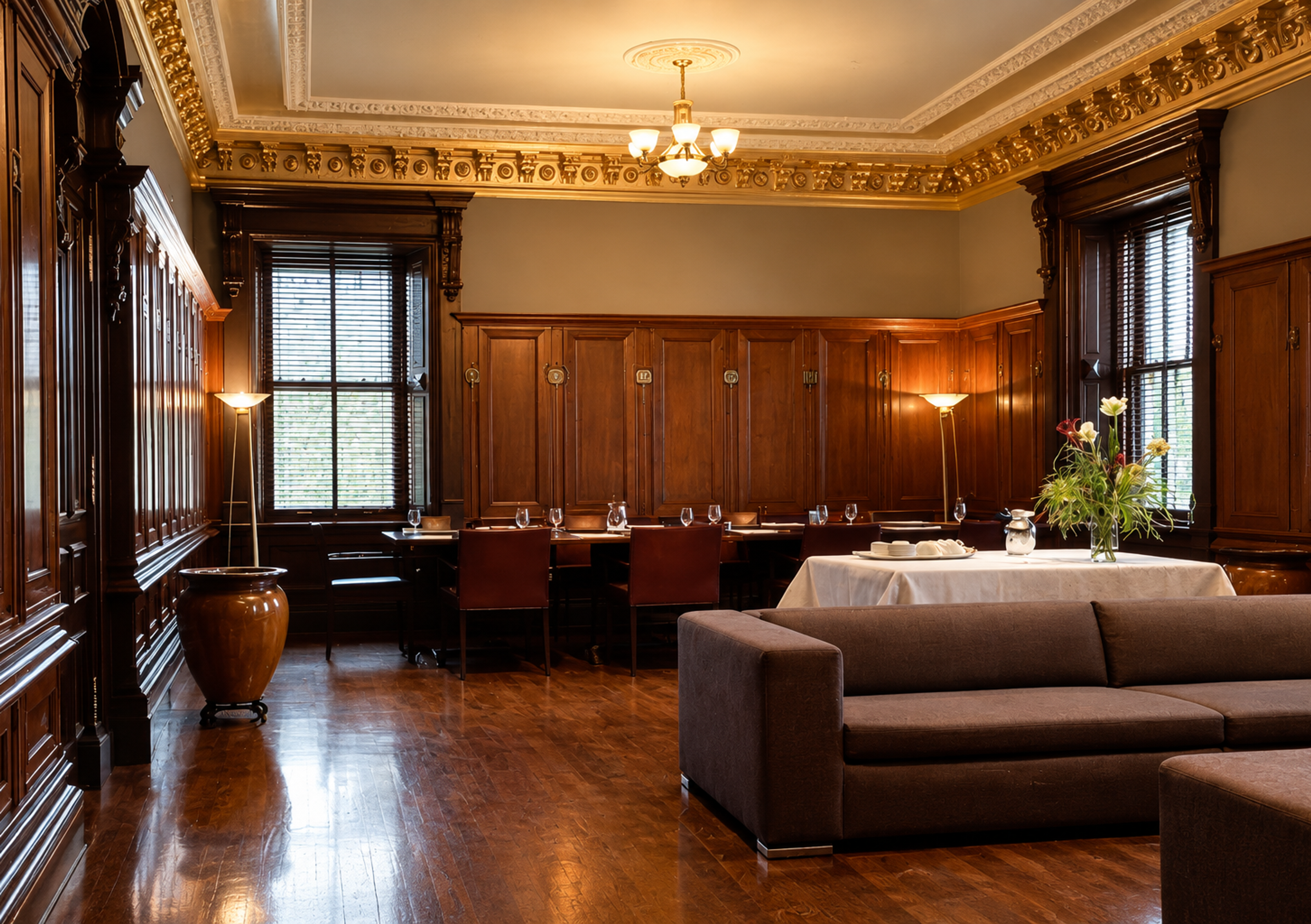 Salle de la commune avec ses boiseries et son lustre