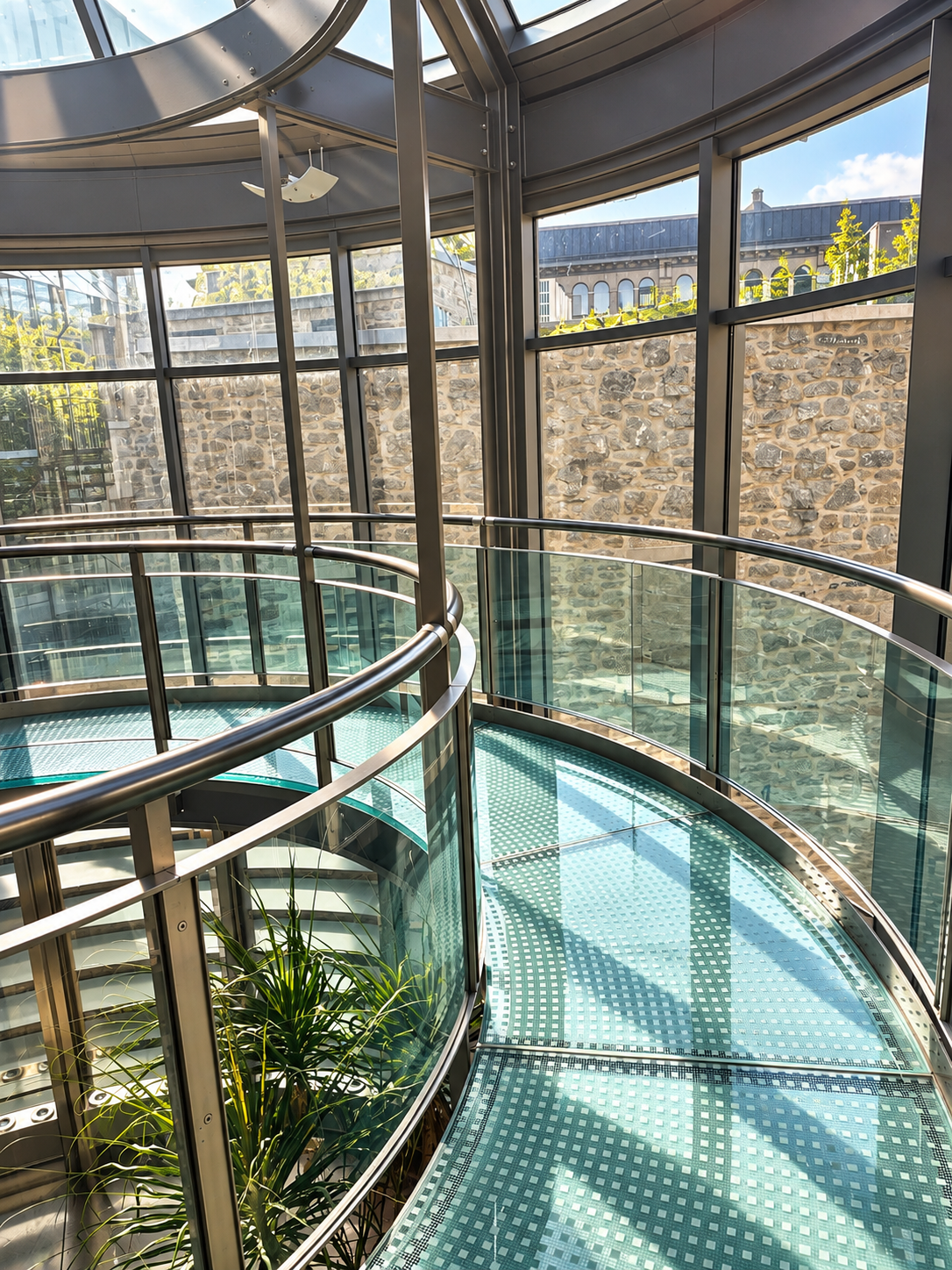 L’escalier de verre de l’Atrium