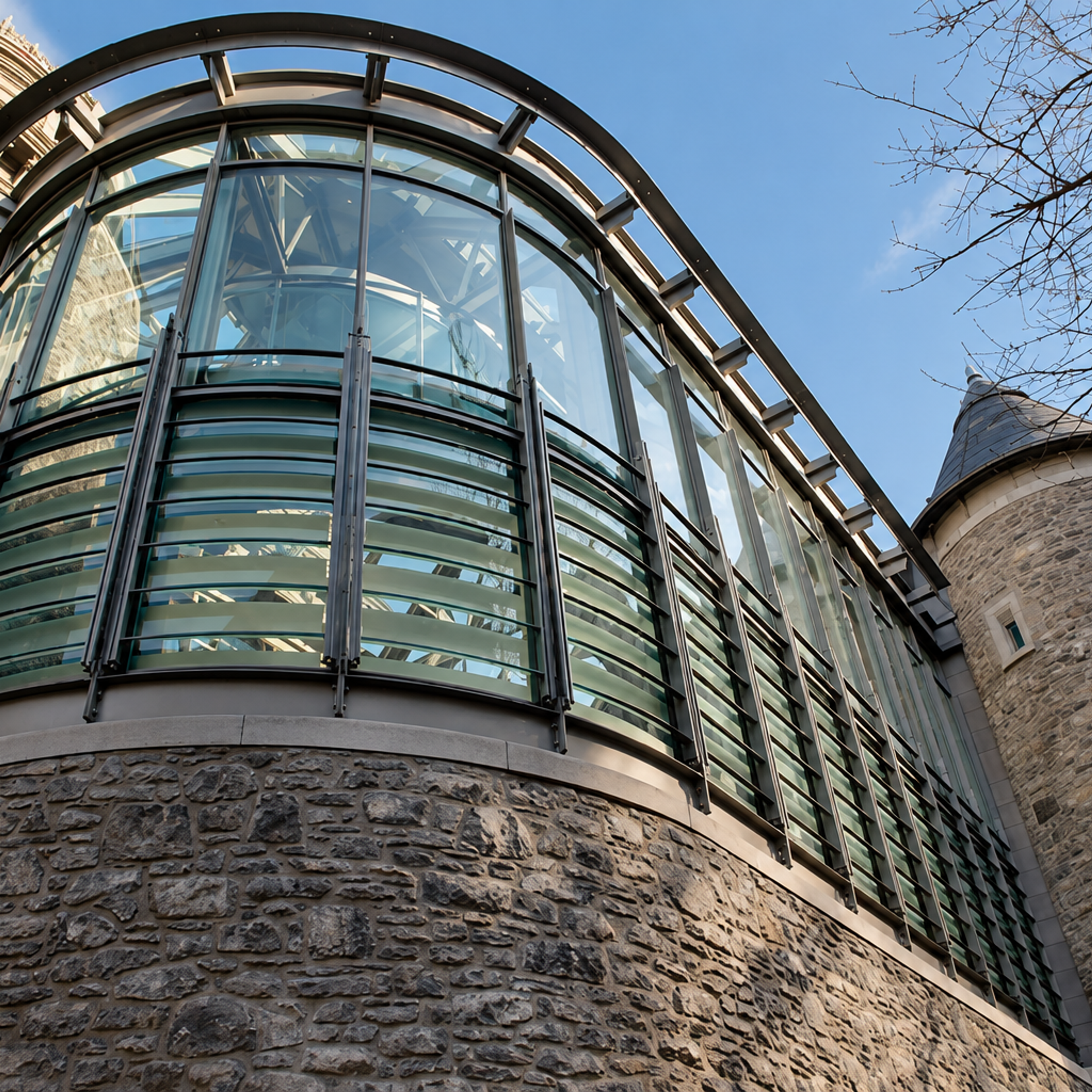 Atrium vitré et bassin
