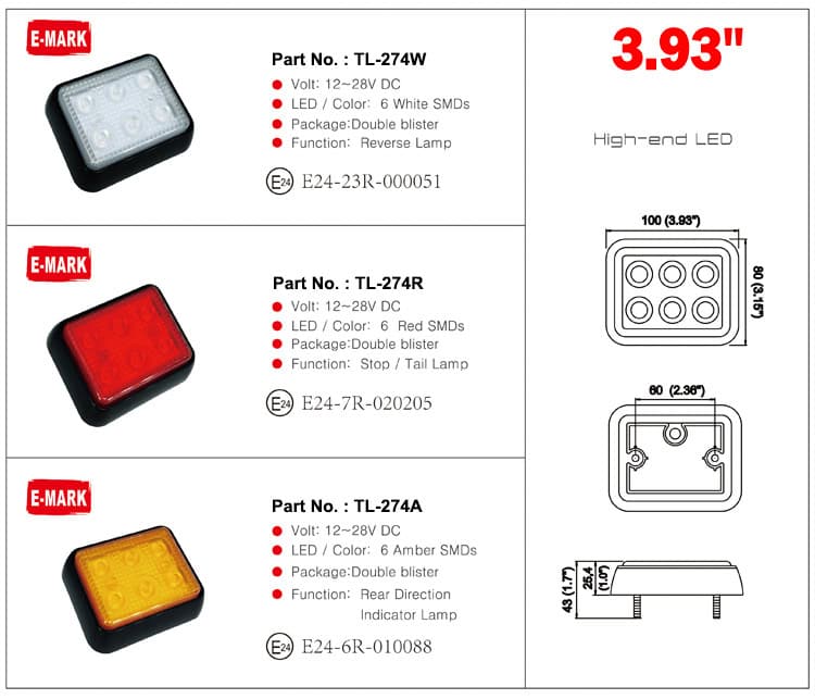 LED Truck Trailer Lights Red/Amber/White TL-274 — view 4