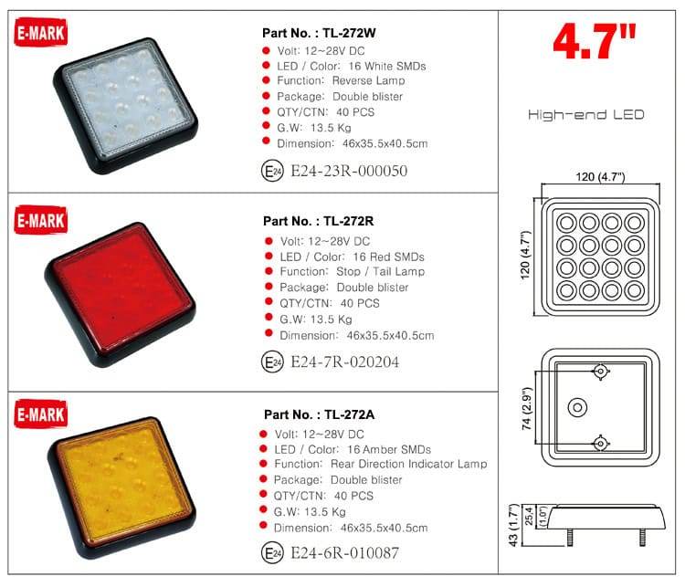 LED Truck Trailer Lights Red/Amber/White TL-272 — view 4