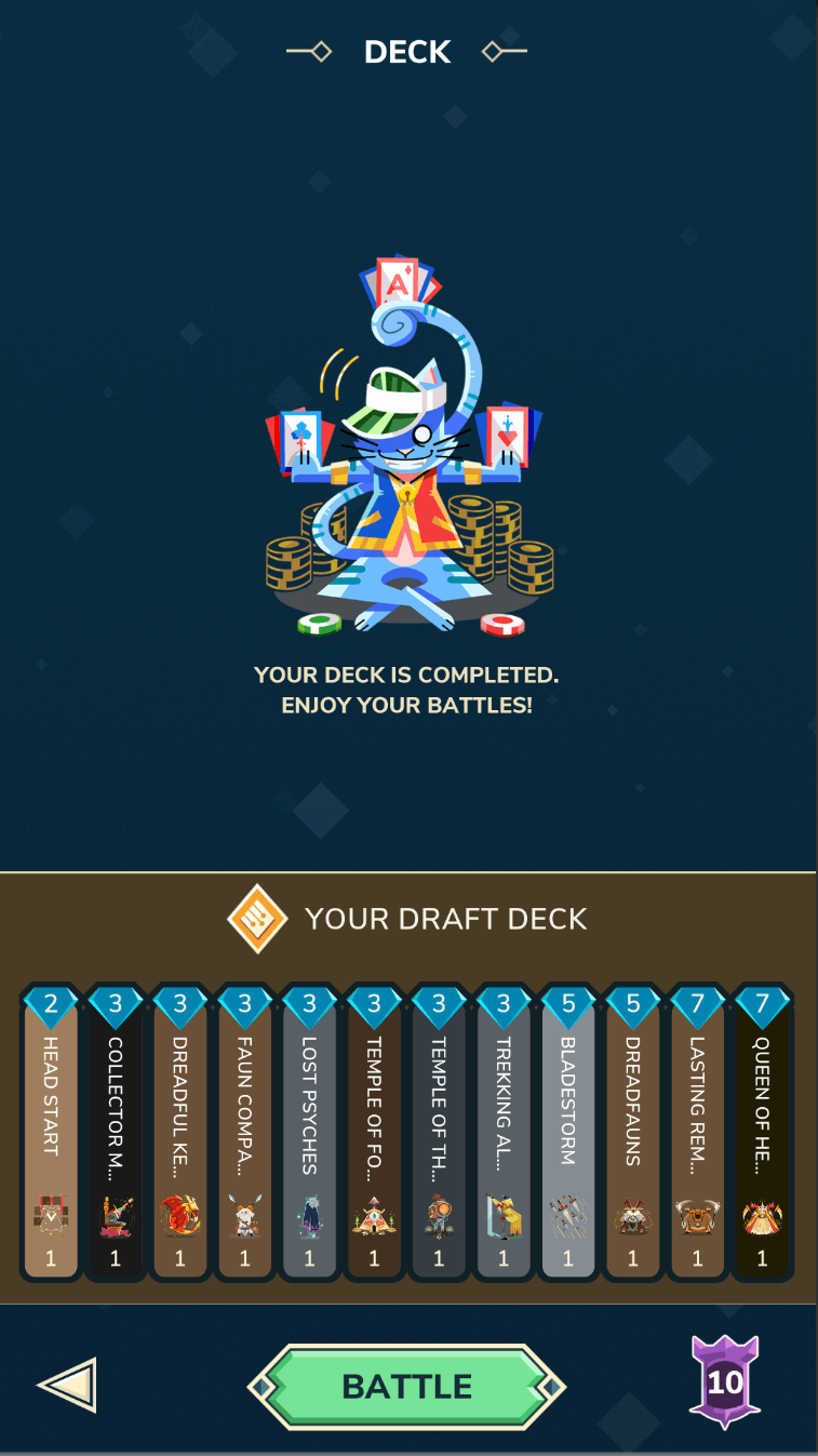 Screenshot of the deck building interface when the deck is complete, indicating so