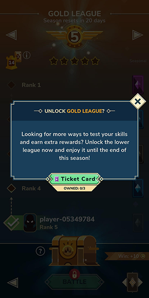 Unlocking a lower league in-game popup.