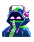 Creature with smiley eyes in a cyperpunk hoodie