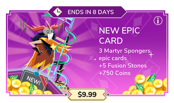 Martyr Spongers pack: 5 copies of Martyr Spongers + 750 coins + 5 fusion stones