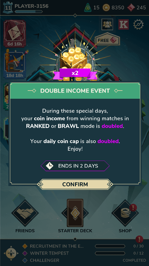 Anniversary event information dialog about all coins being doubled