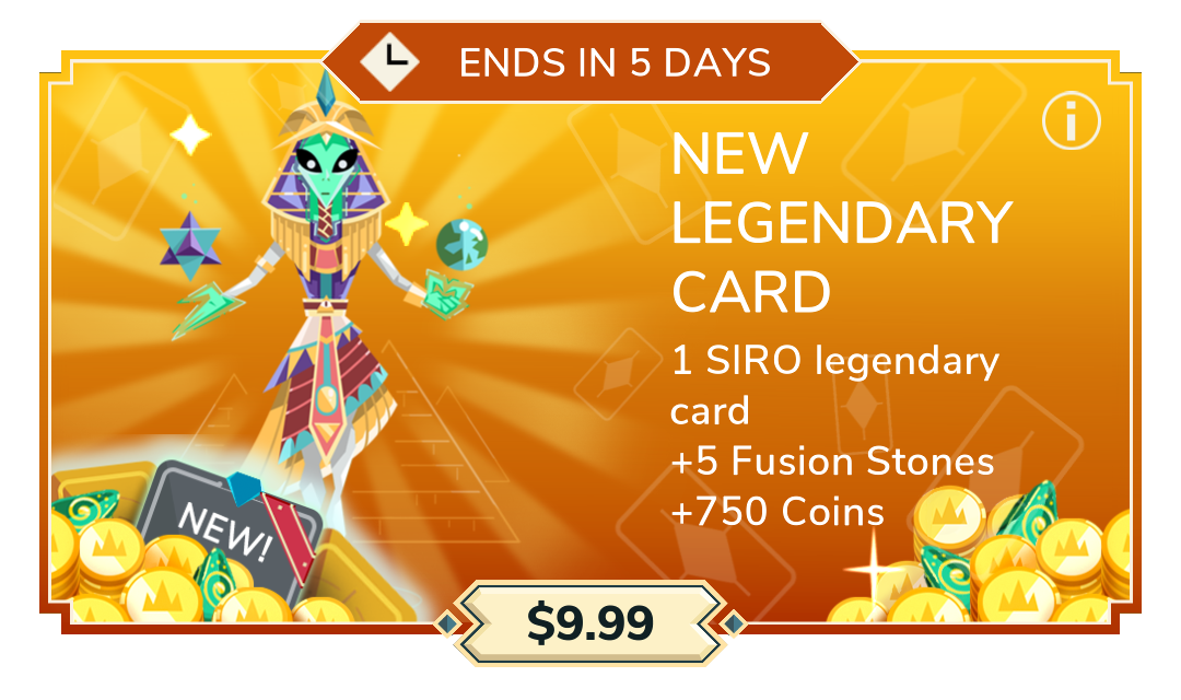 Siro the Resurrector pack: 1 copy of Siro the Resurrector + 5 fusion stones + 750 coins
