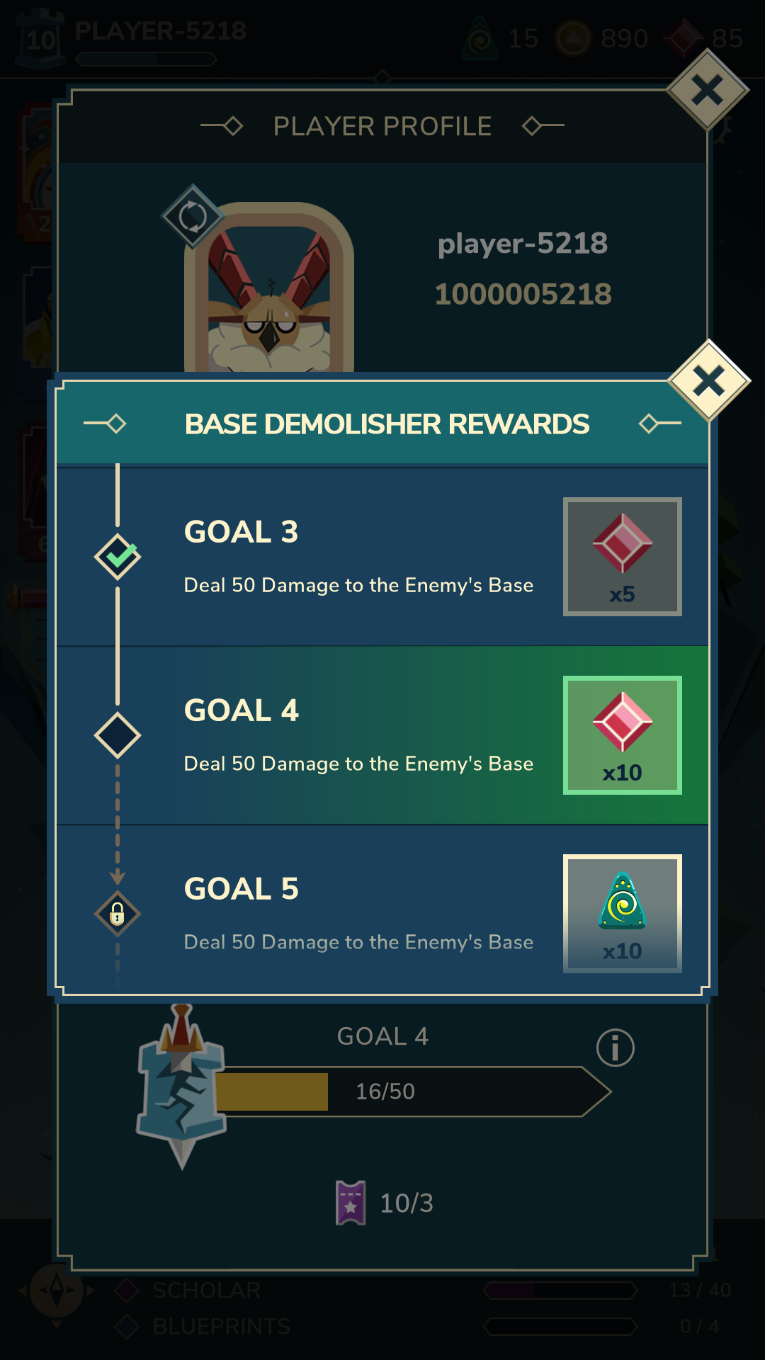 Popup displaying the current milestones ladder for the resource bonuses