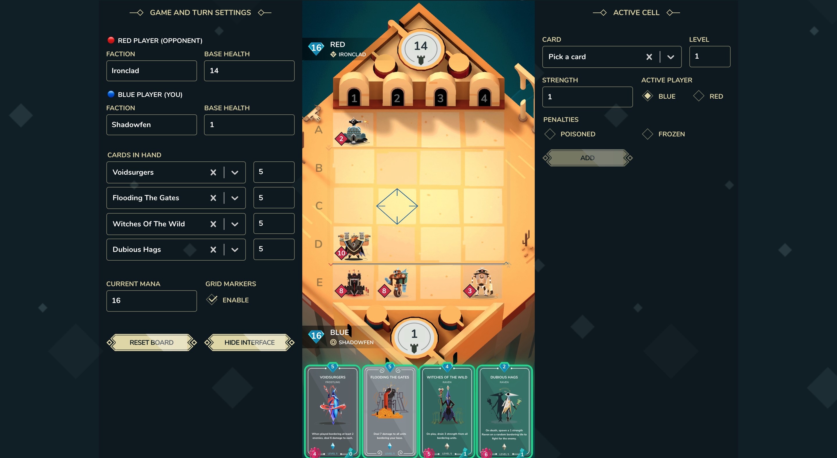 An improved version of the battle sim showcasing more options, cards in hand, import and export and a refined interface.