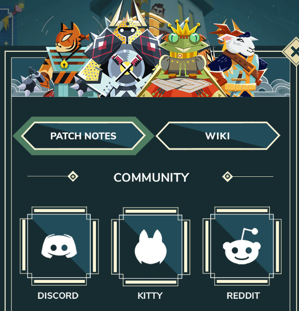 Screenshot of the community menu showing a new “Patch Notes” button