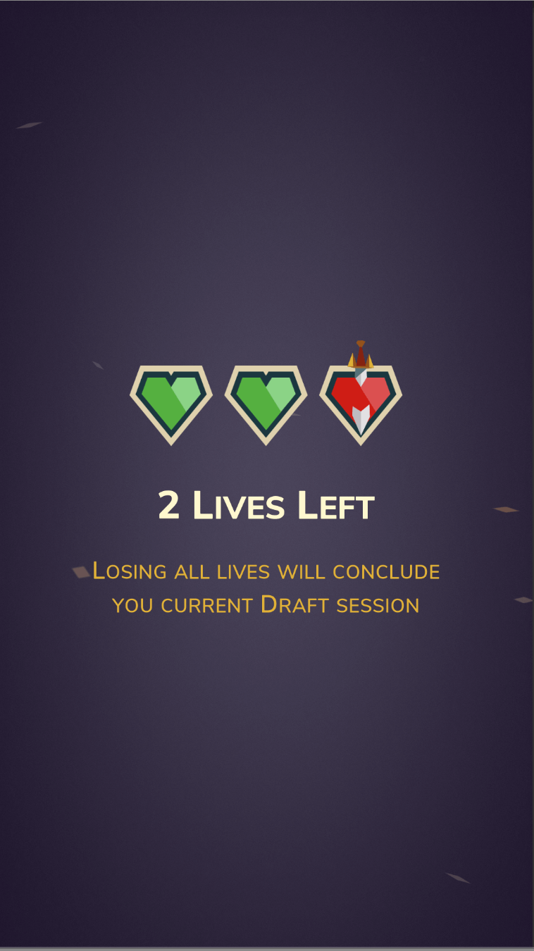 Screenshot of the loss screen showing that the player lost a life and that they only have 2 lives left