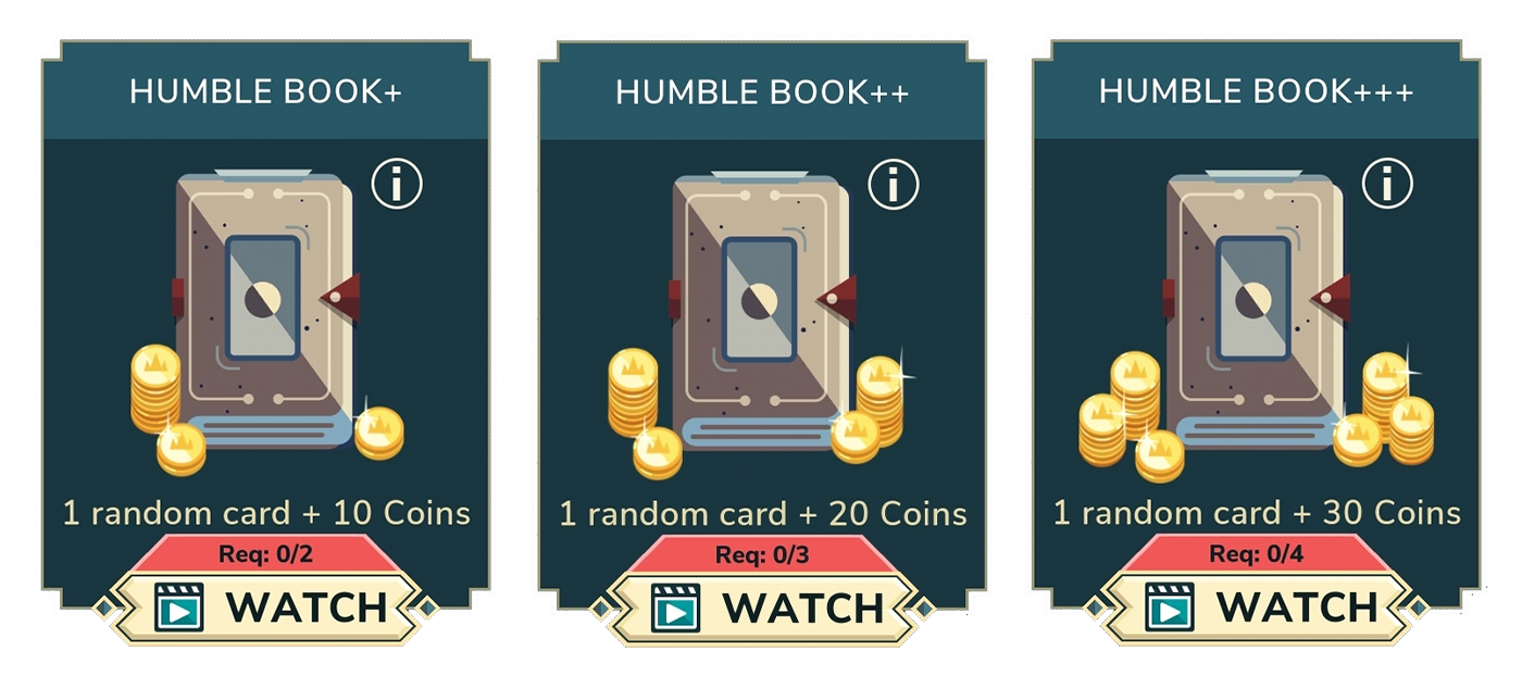 In-game screenshot from the shop presenting Humble Book with a bonus coin rewards. 
