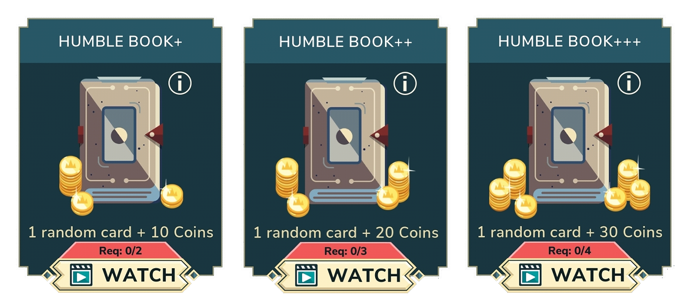 In-game screenshot from the shop presenting Humble Book with a bonus coin rewards.