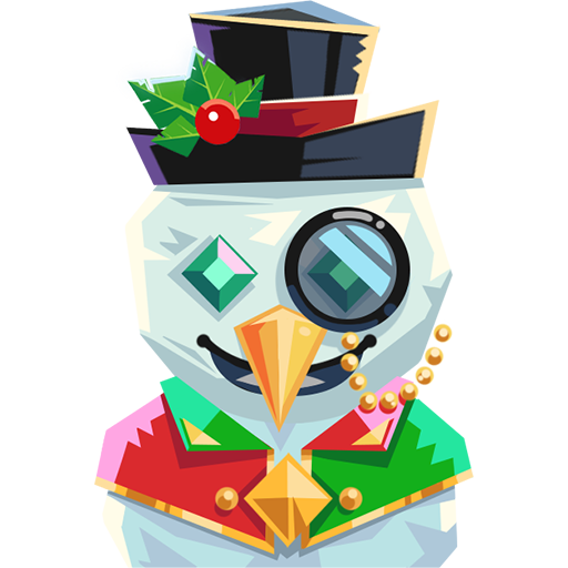 Rich looking snowman with decorated top hat and games face