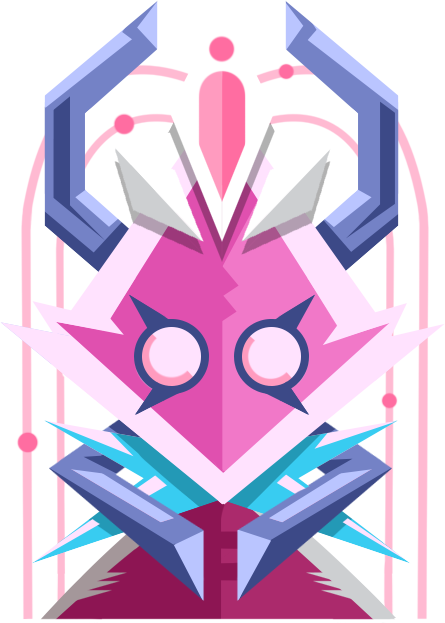 Valentine-themed pink creature with blue ornaments