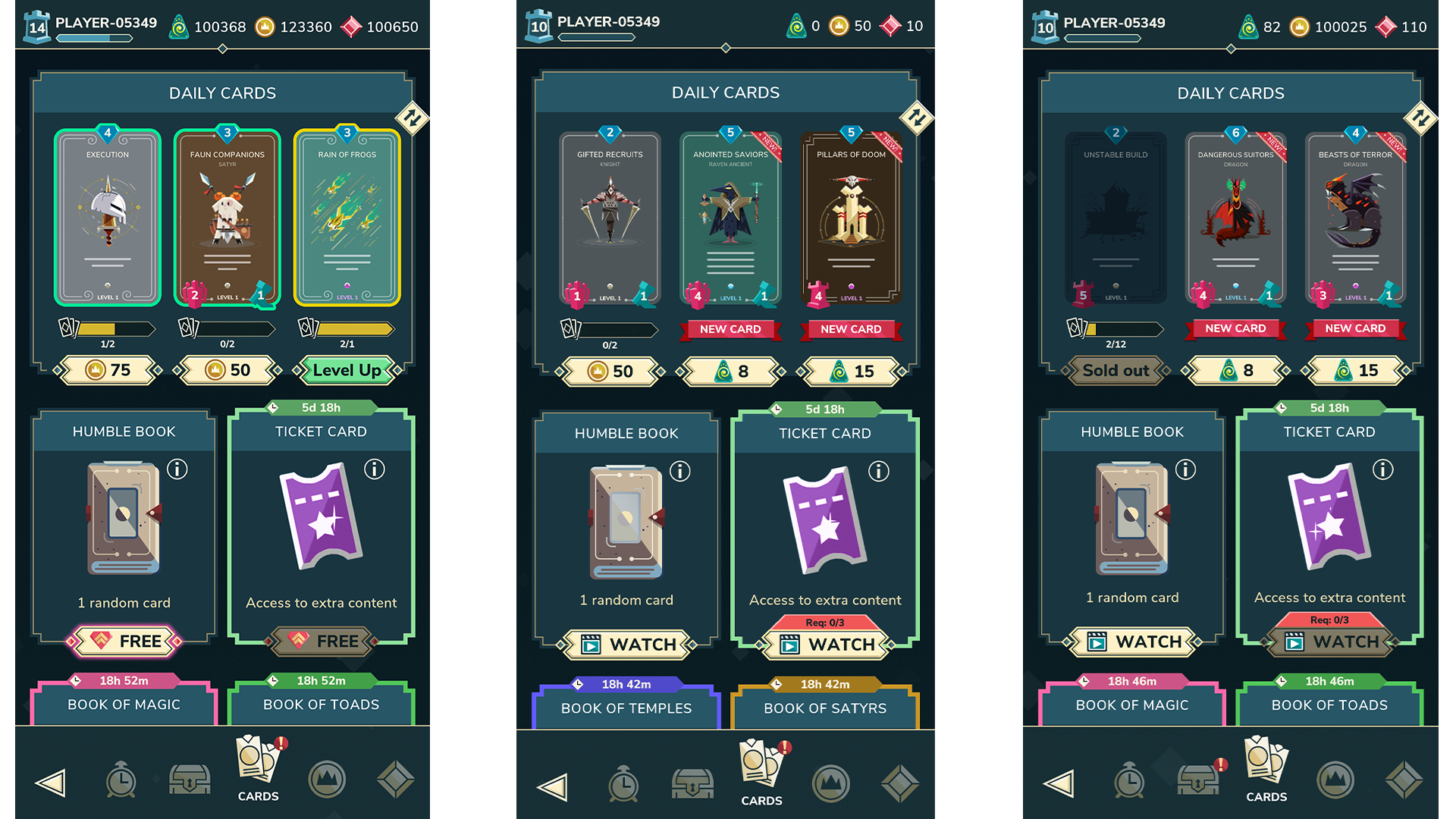 Daily Cards tab changes