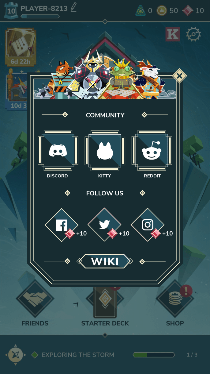New in-game social panel feature Discord, Reddit, Stormbound-Kitty, the wiki and social networks