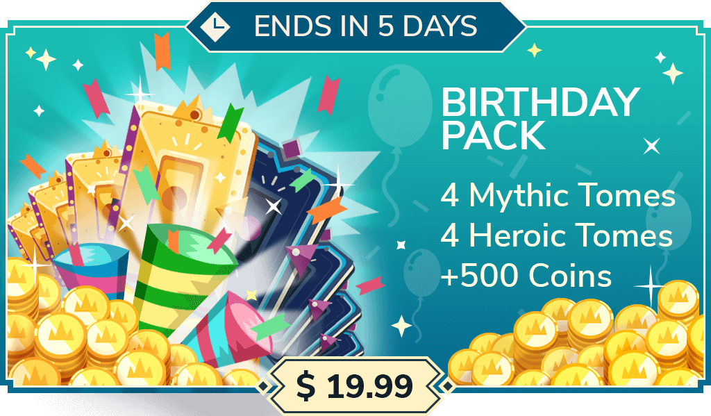 $10.99 promotion: 4 Mythic Tomes + 4 Heroic Tomes + 500 coins