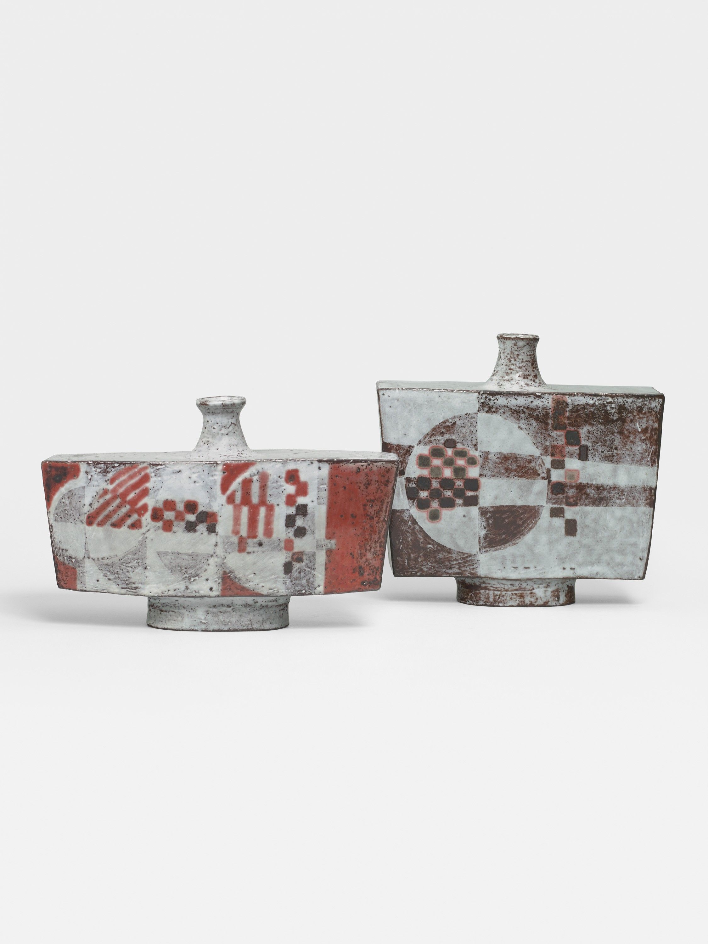 Jean Derval, Ensemble de 2 Vases Bouteilles Rectangles, 1970