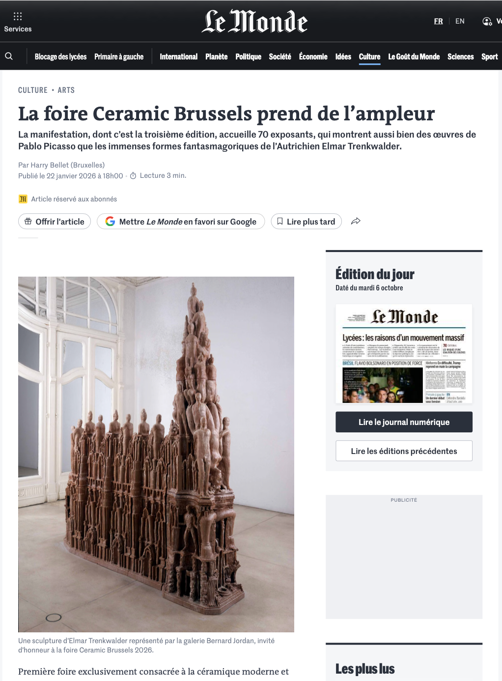 article of Le Monde about ceramic brussels 