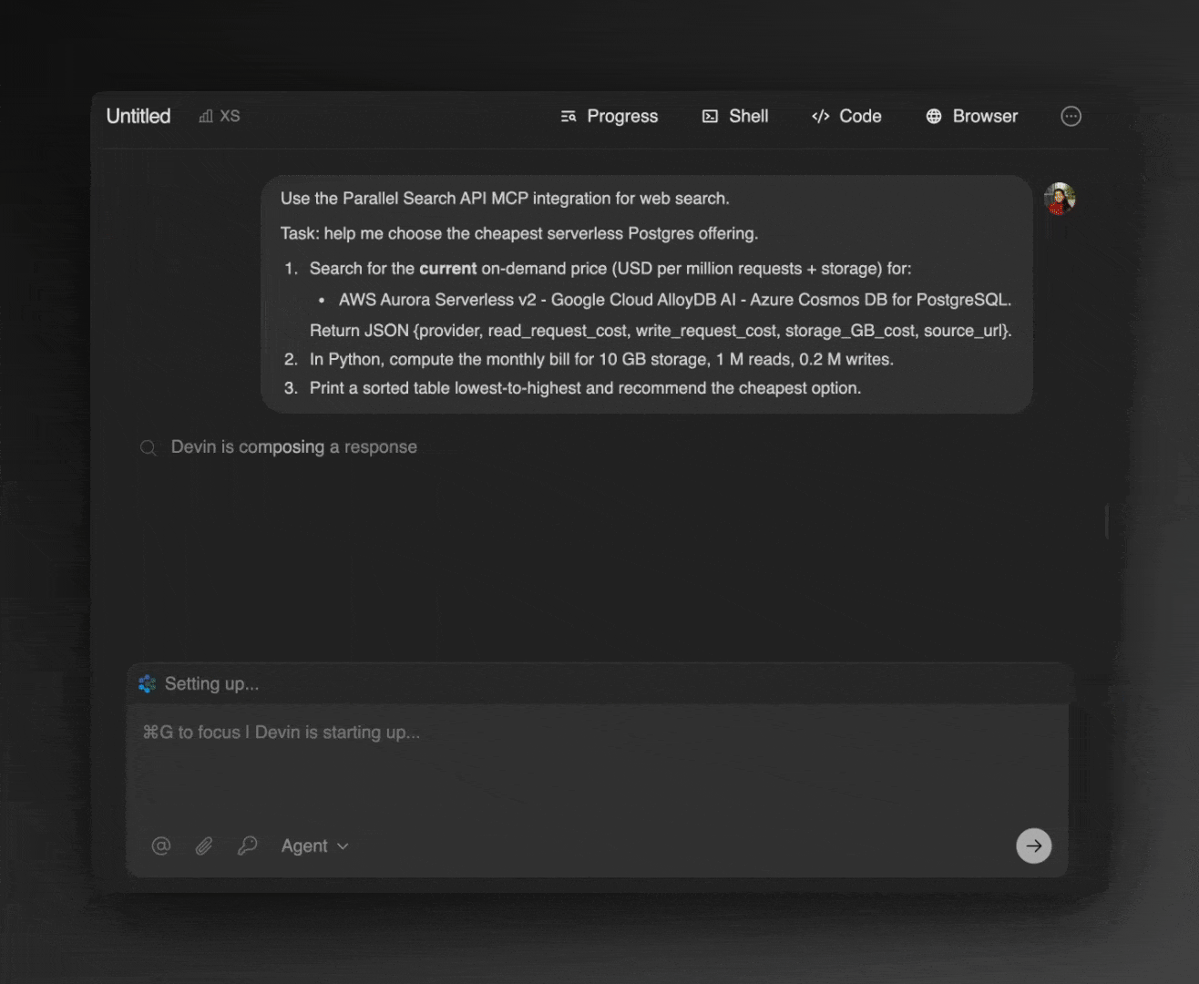 Parallel Search MCP Server in Devin | Parallel Web Systems | Web Search &  Research APIs Built for AI Agents