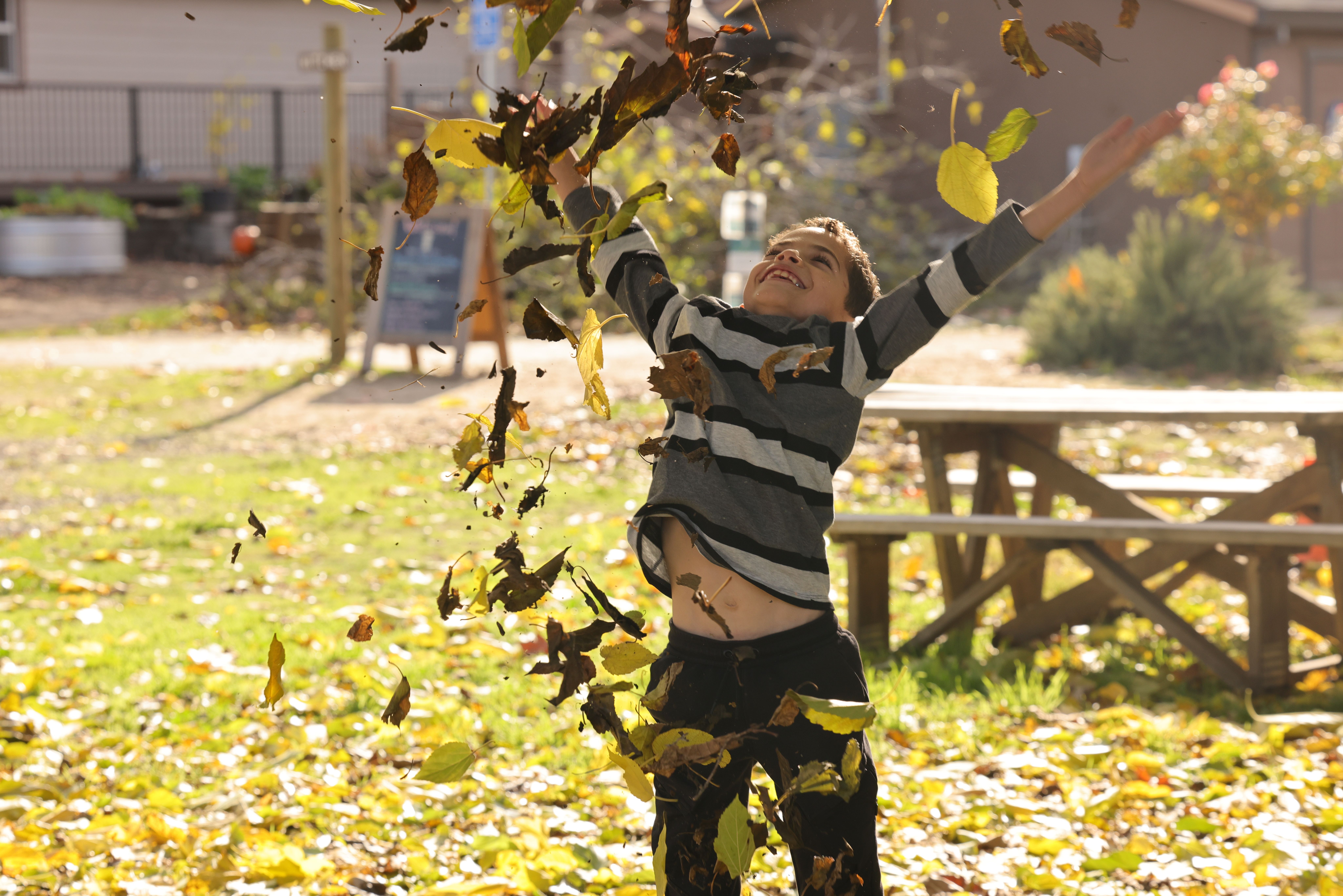 child playing in nature with fun