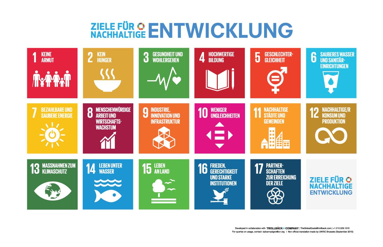 Die Icons der 17 Sustainable Development Goals.