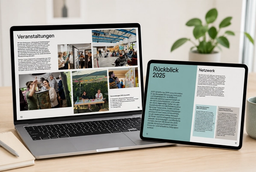 Laptop und Tablet mit Jahresbericht 2025