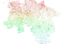 Karte von Niedersachsen, die alle Siedlungseinheiten des Bundeslands als Punkt anzeigt.