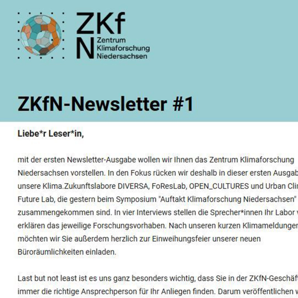 Screenshot der ersten ZKfN-Newsletterausgabe