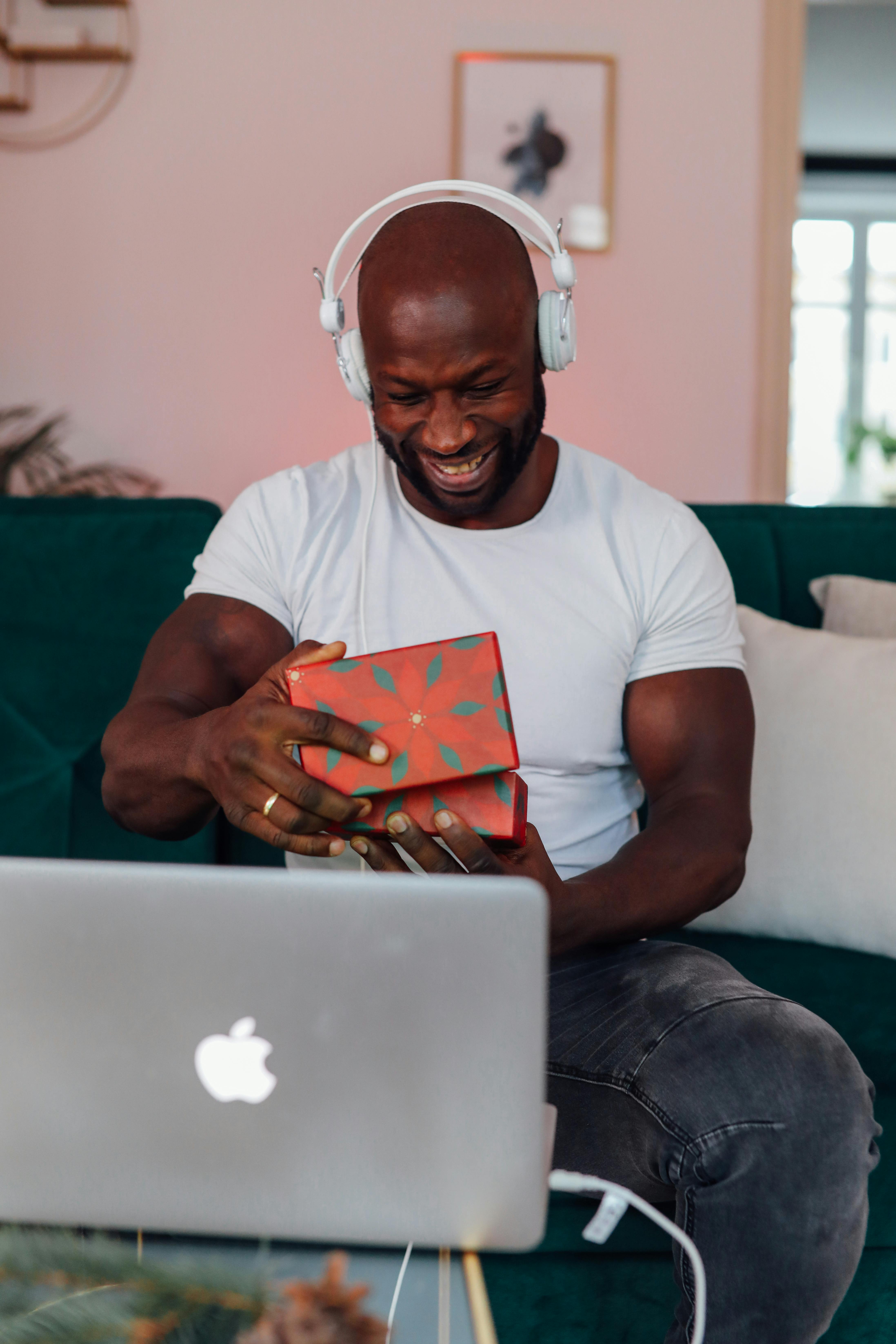 Dad opening a holiday gift